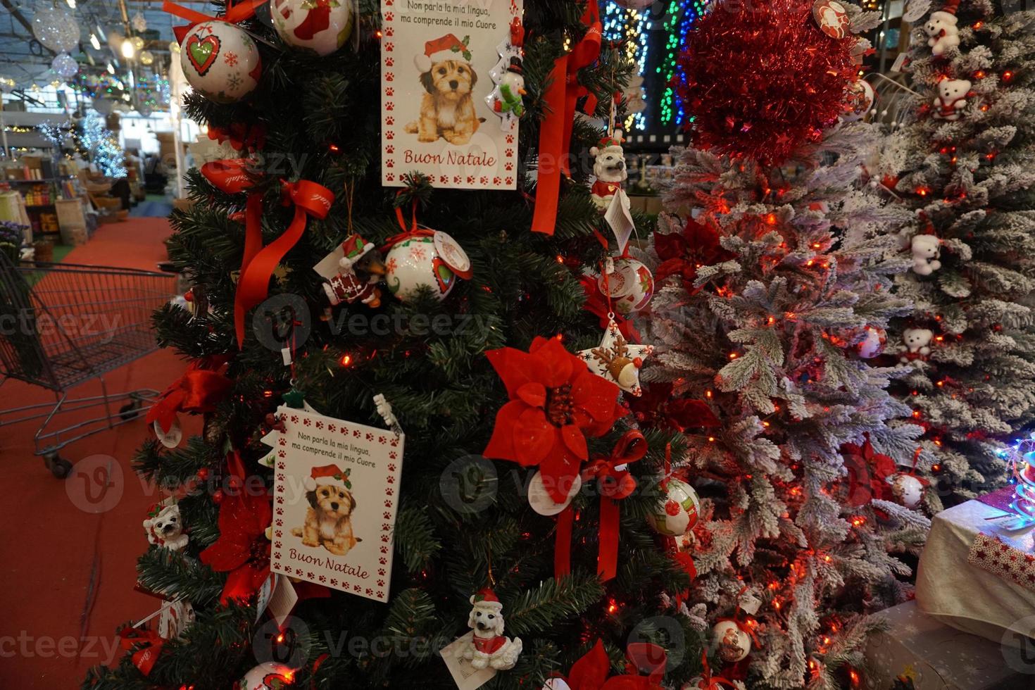 christmas tree decorations at street market photo
