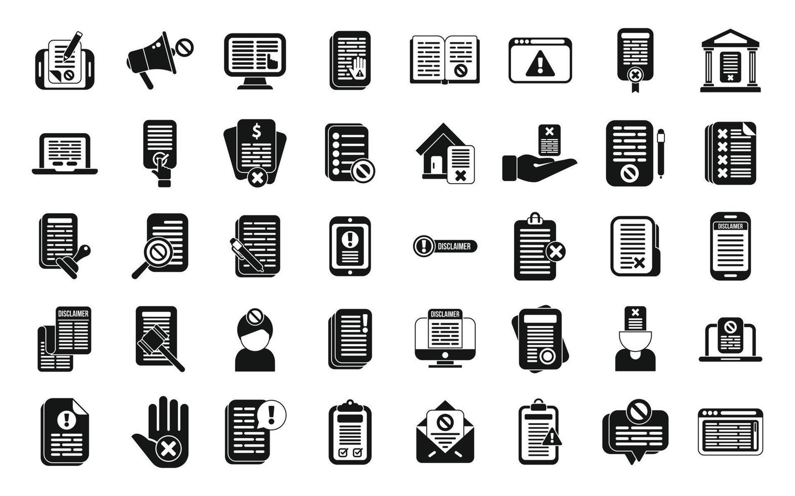 Disclaimer icons set simple vector. Waiver defence vector