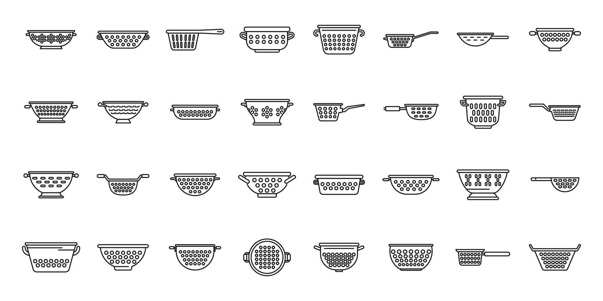 Colander icons set outline vector. Cook strainer vector