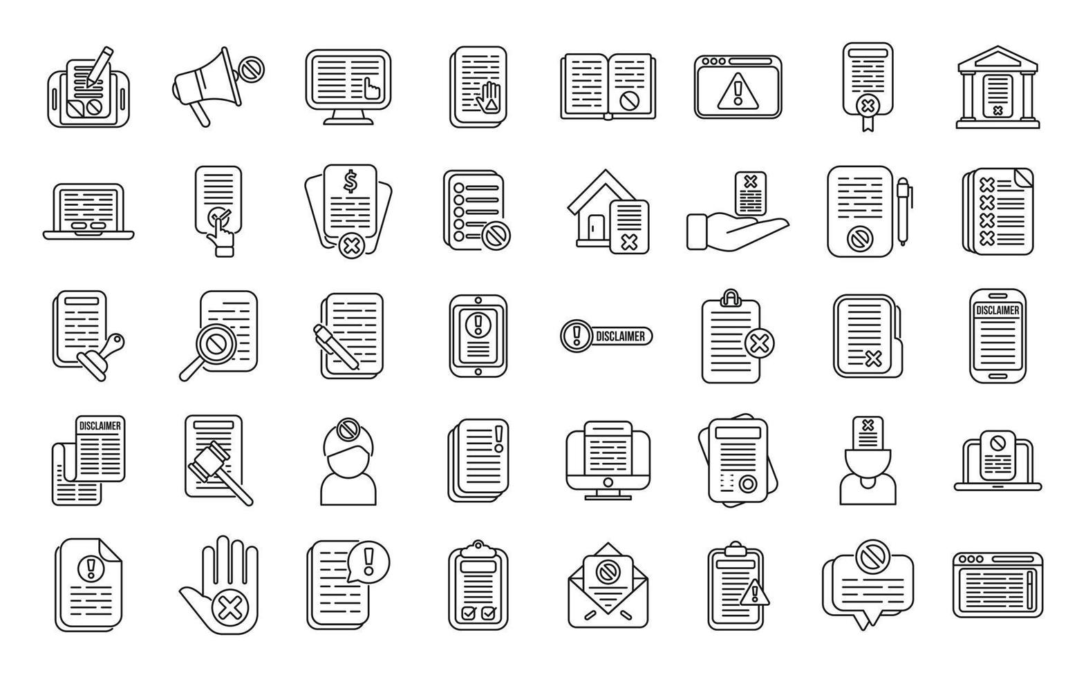 Disclaimer icons set outline vector. Waiver defence vector