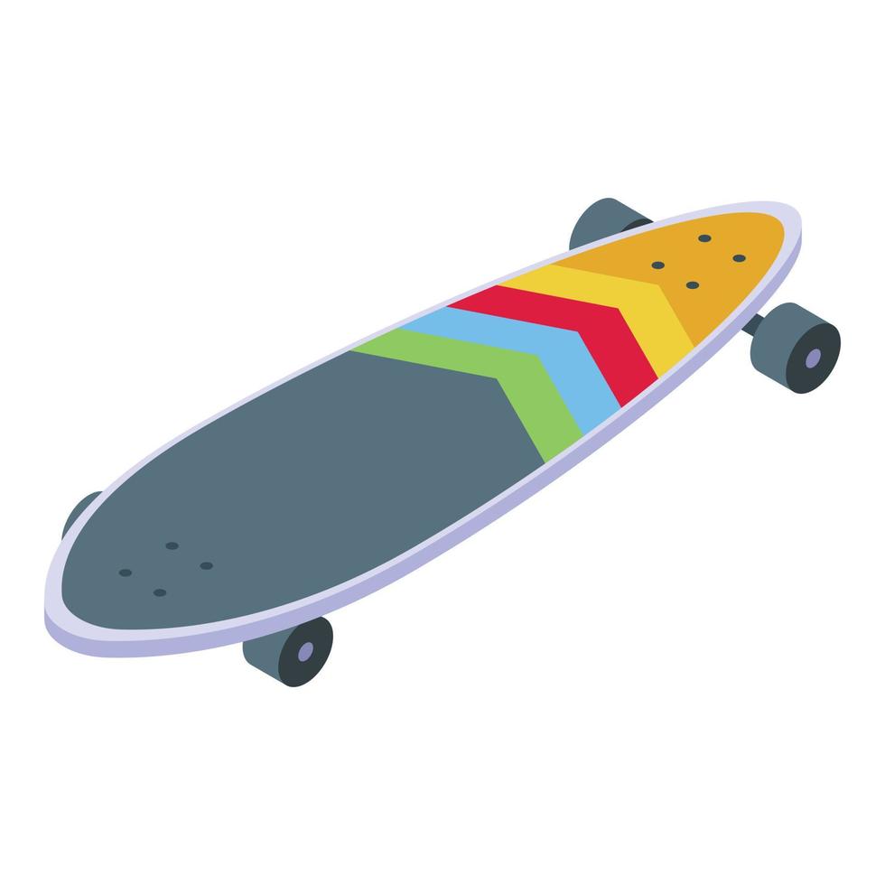 Colorful longboard icon isometric vector. Retro board vector