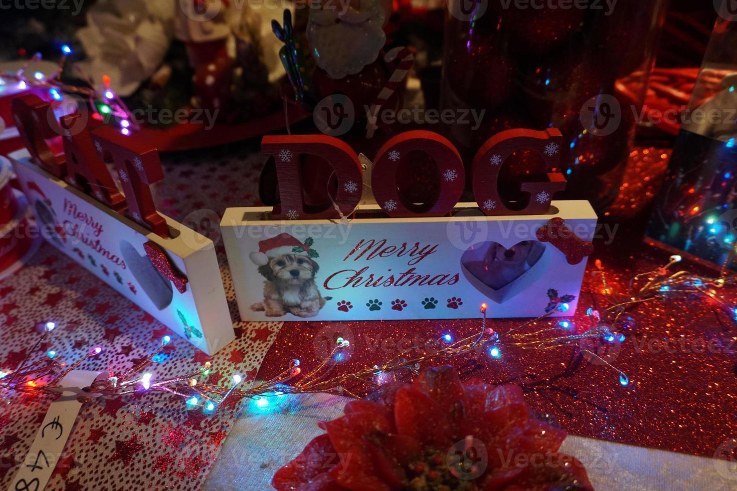 christmas tree decorations at street market photo