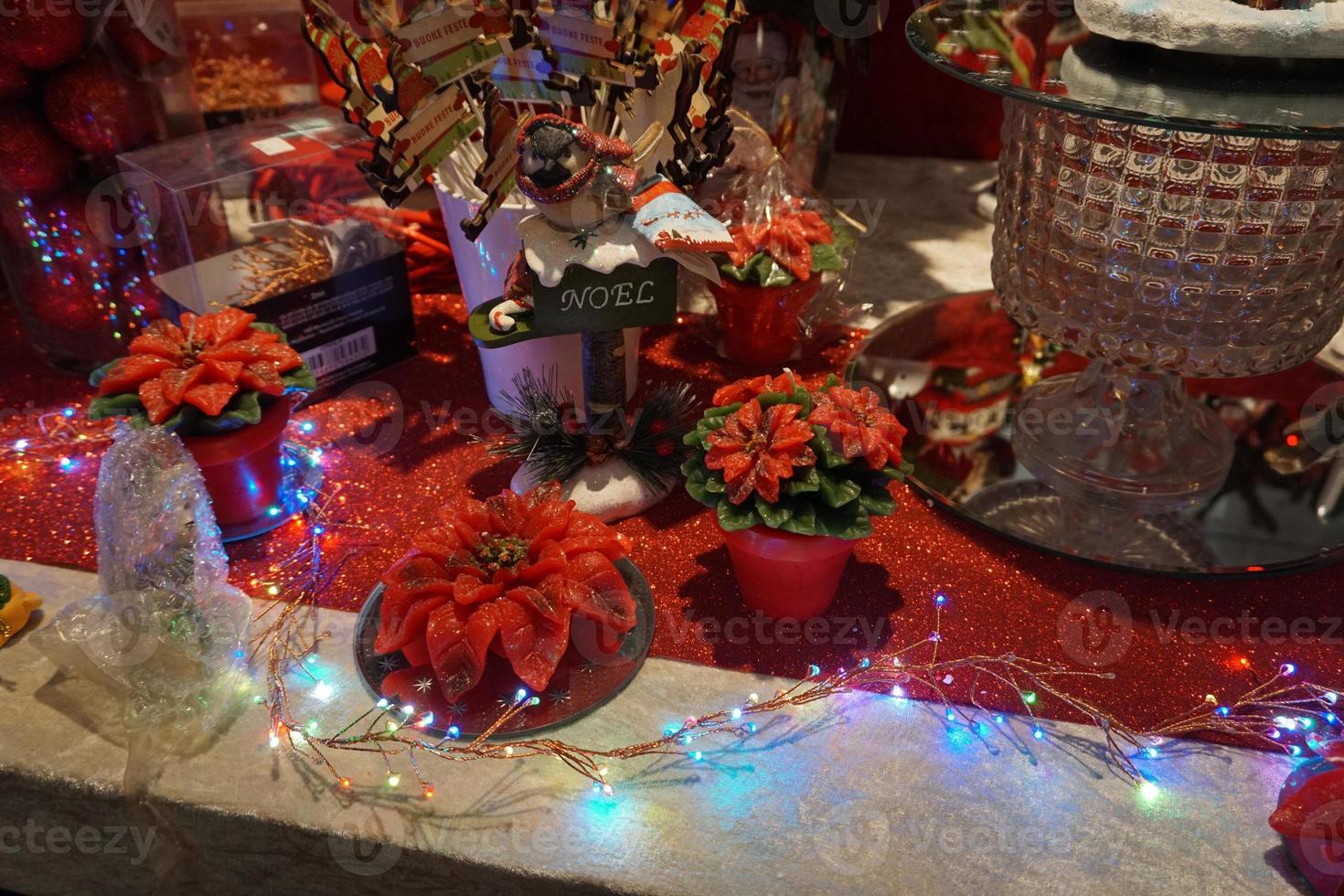 christmas tree decorations at street market photo