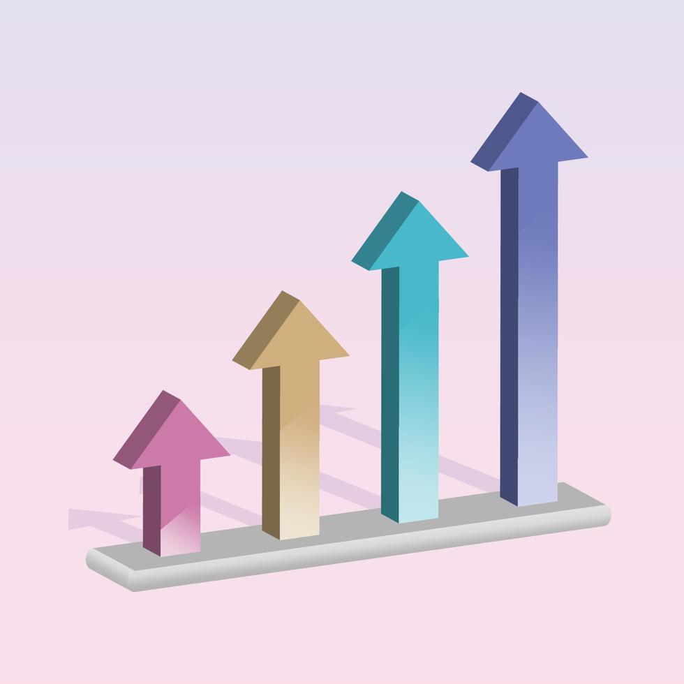 3d growth business graph steps chart, arrow icon sign or symbol vector