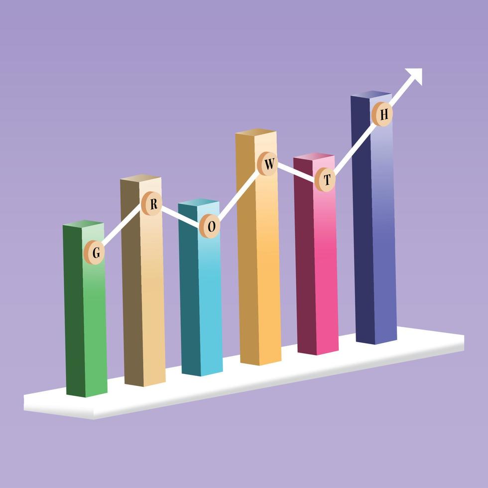 3d crecimiento negocio grafico pasos cuadro, flecha icono firmar o símbolo vector