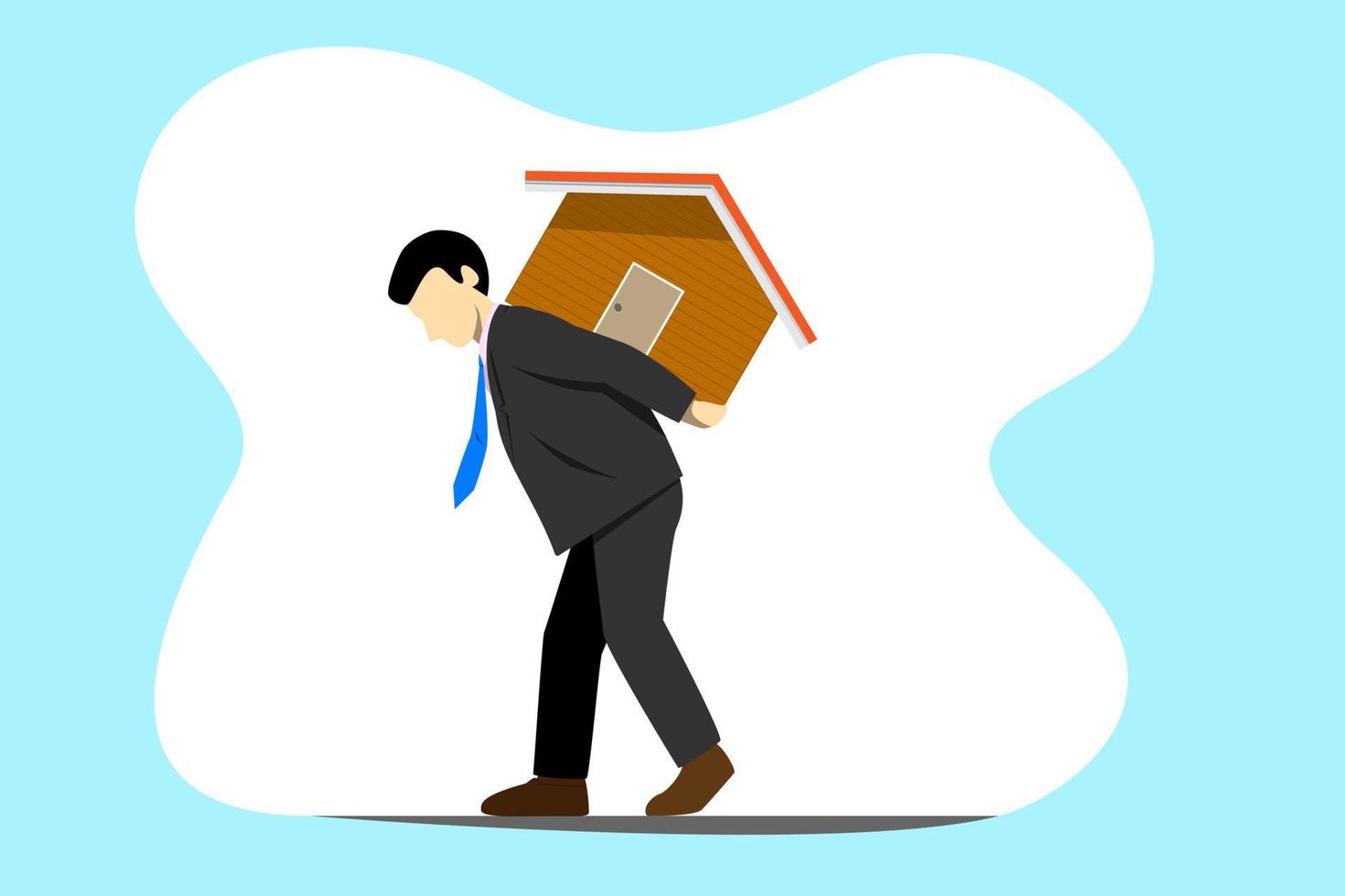 Man carrying house while walk harder responsibility, vector illustration, man support a house responsibility concept.