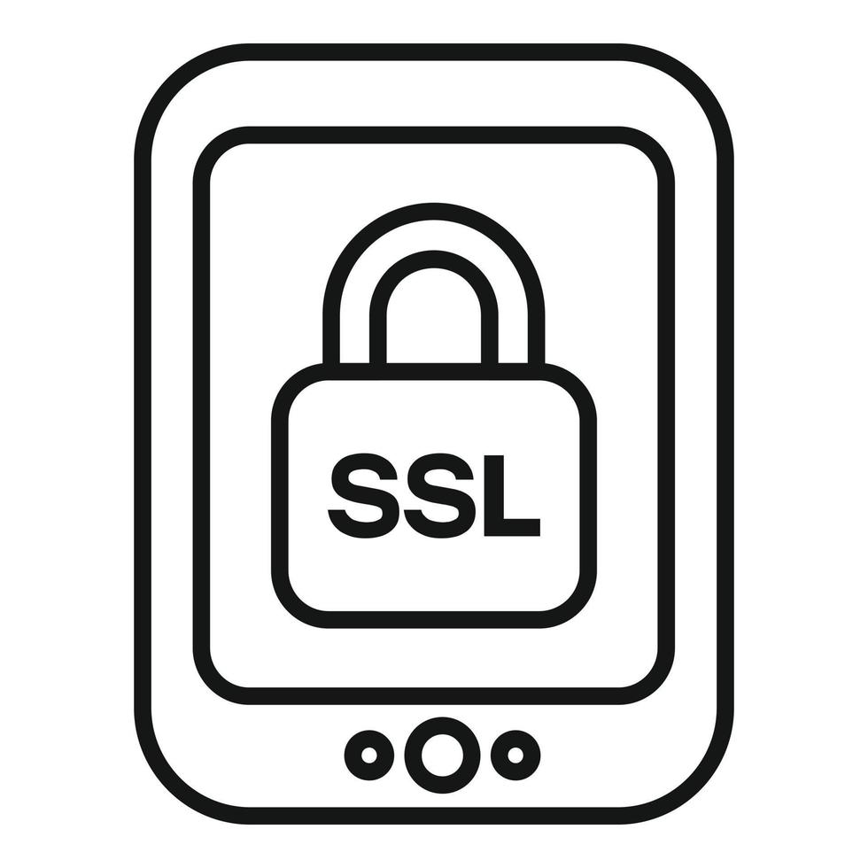 Tablet SSL certificate icon outline vector. Secure website vector