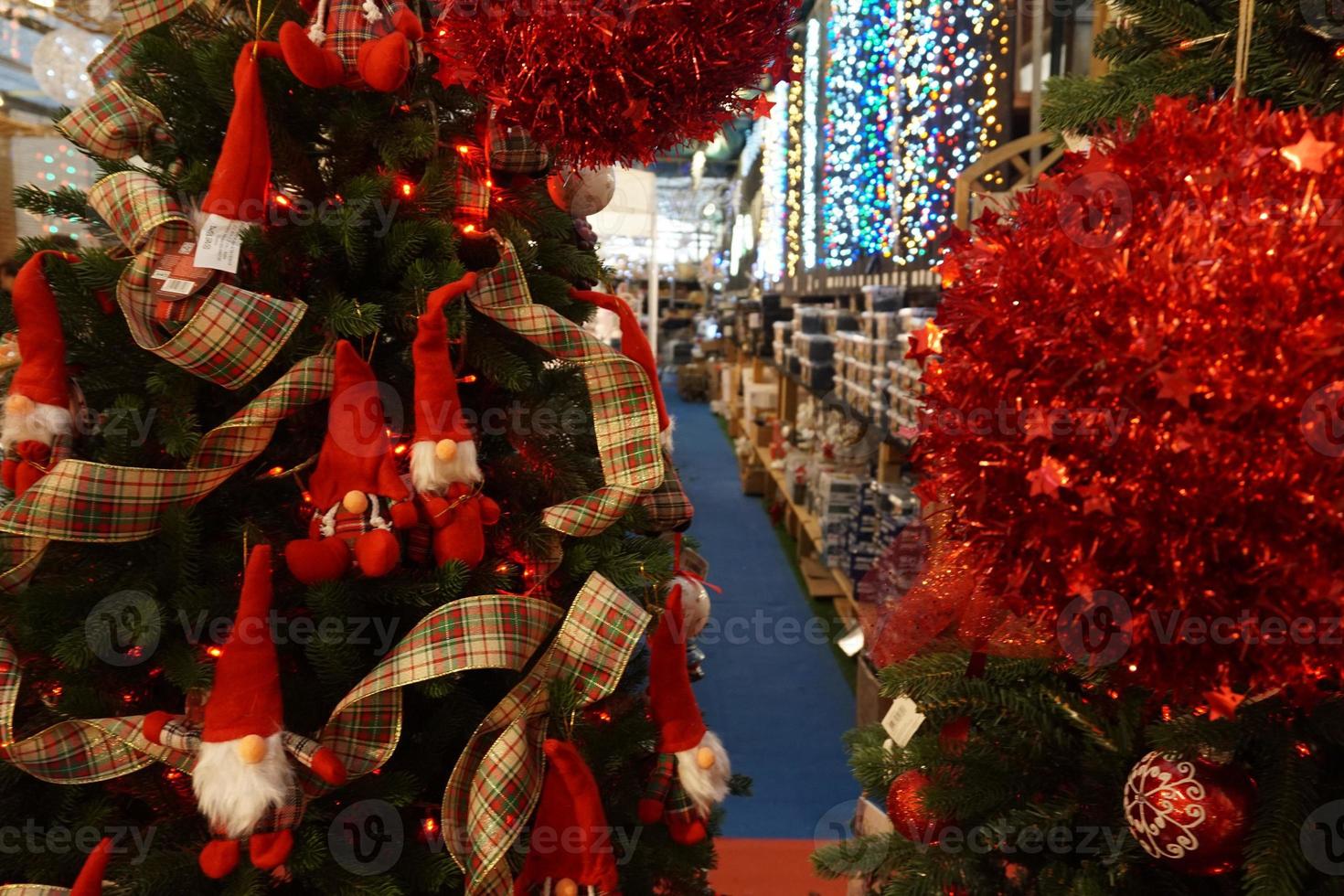 christmas tree decorations at street market photo