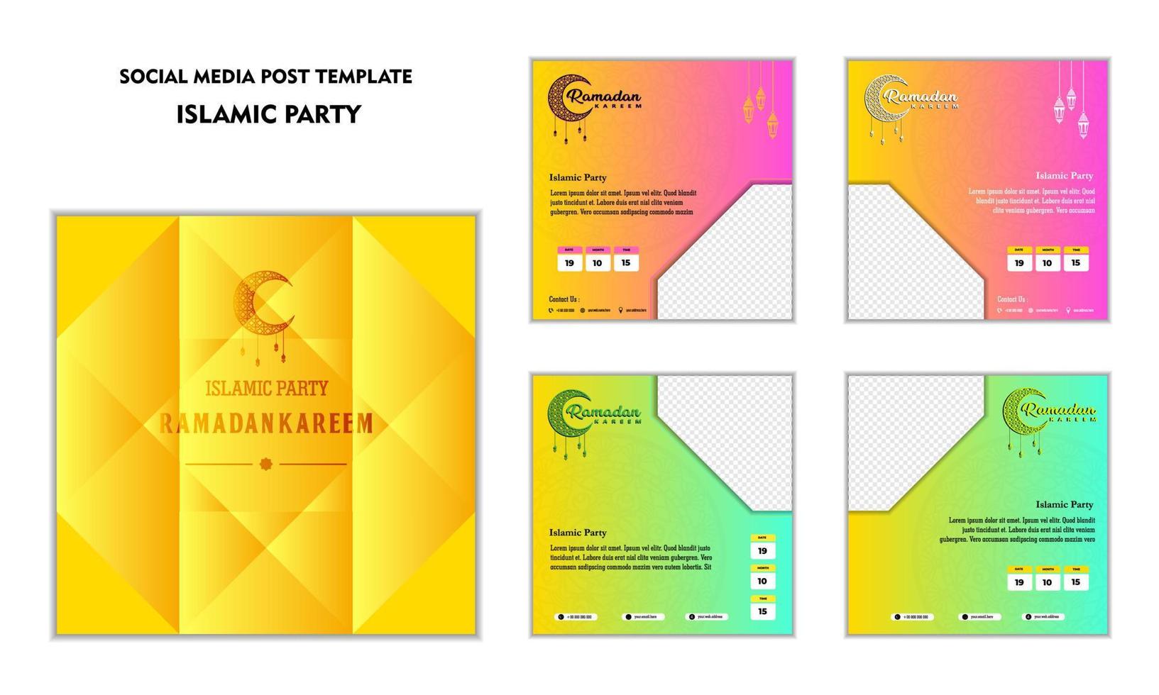 Set of social media post template for ramadan kareem and Good for and good for another islamic party vector