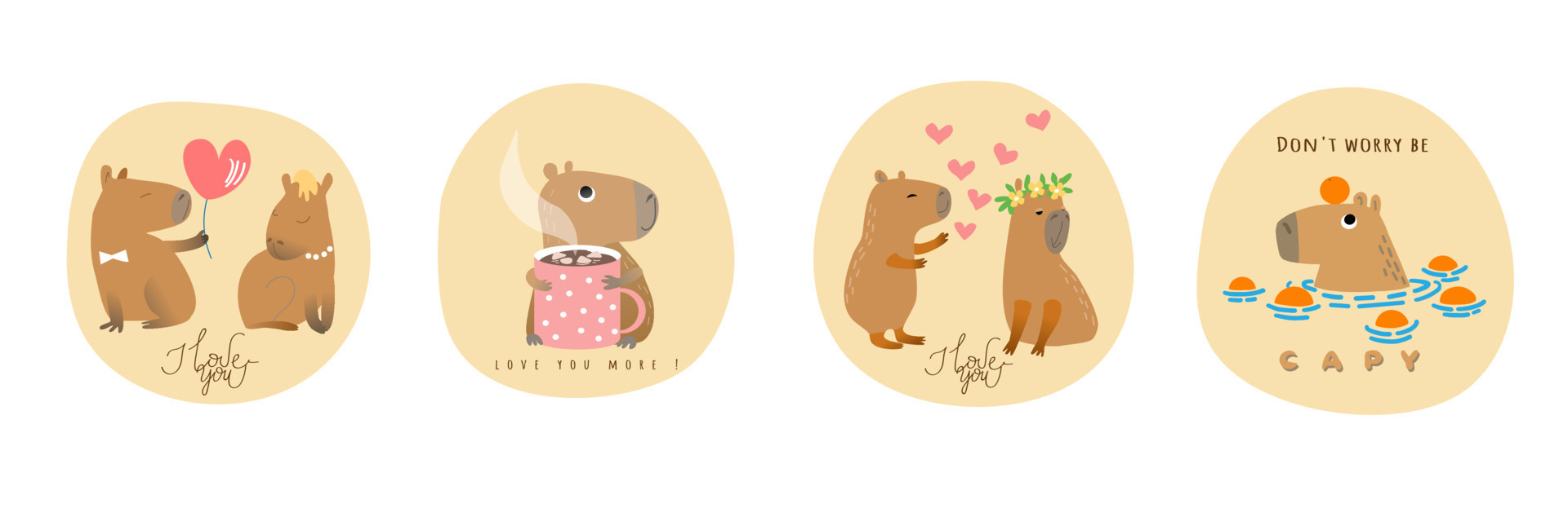 Set of stickers, badge with cute cartoon capybaras. Yellow background.  Vector illustration. 20248901 Vector Art at Vecteezy