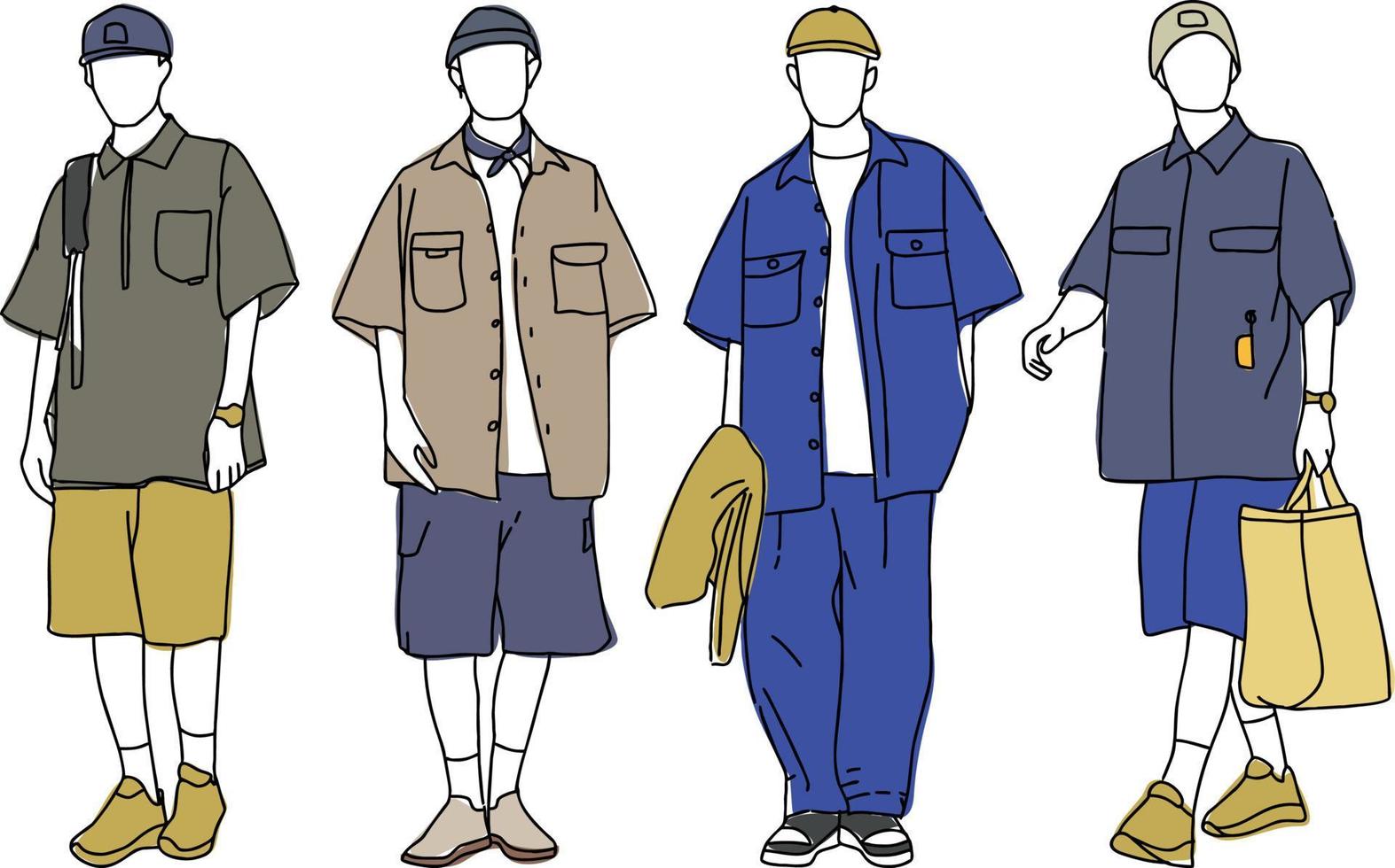 Various men's outfits blue brown colored Illustration vector design