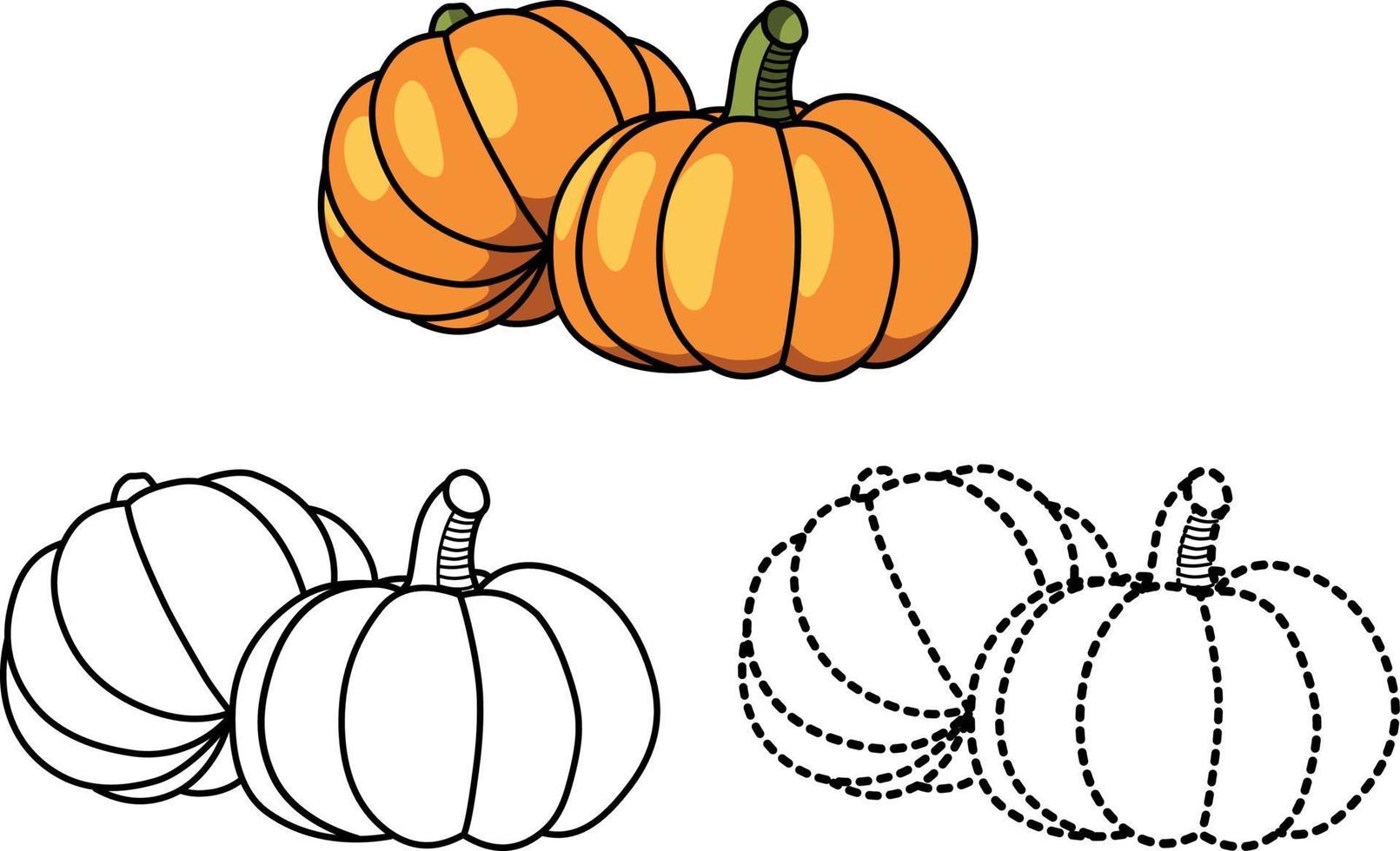 Pages to learn to color pumpkin fruits and vegetables for children vector