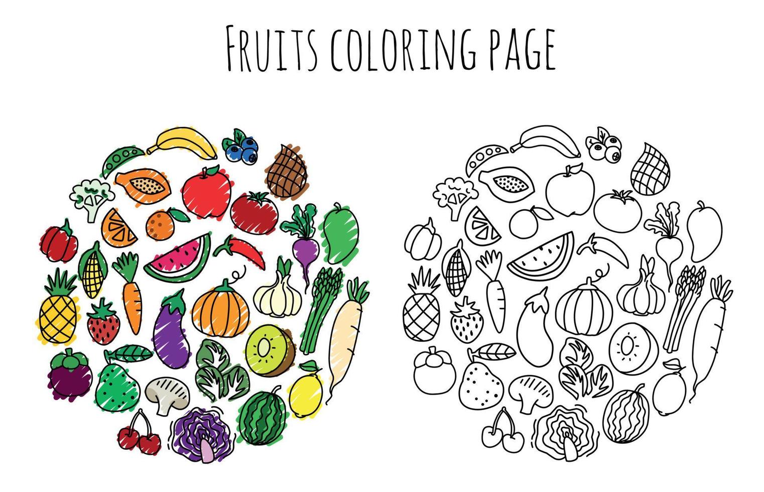 frutas y vegetales colorante paginas vector
