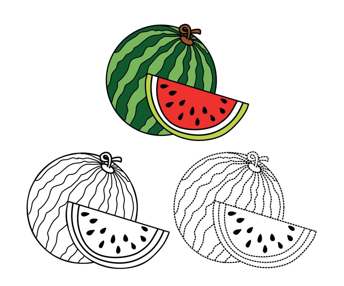 coloring pages of watermelon vegetables and fruits for children vector