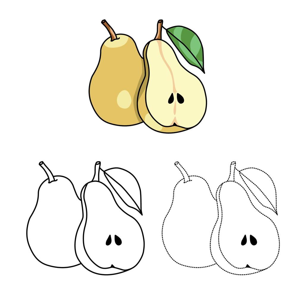 coloring pages of vegetables and pear for kids vector