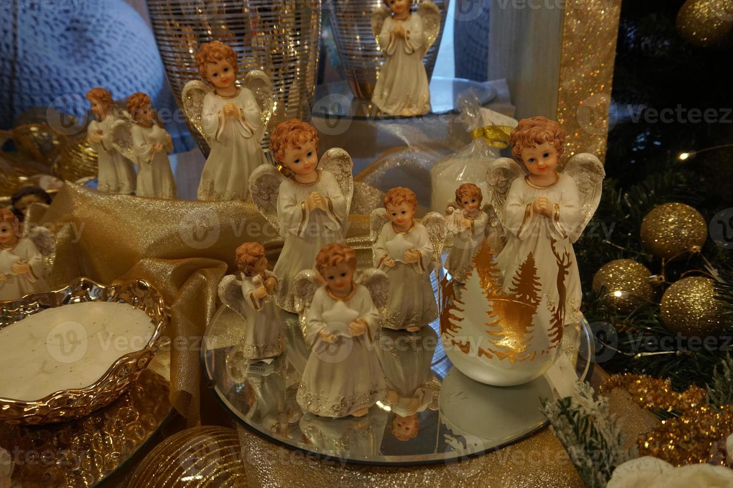 christmas tree decorations at street market photo