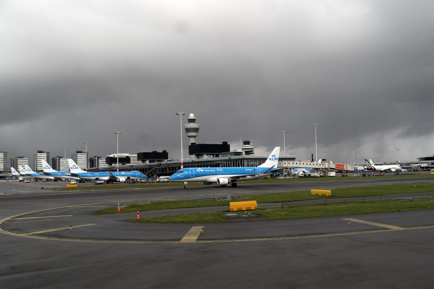 AMSTERDAM, NETHERLAND - FEBRUARY 26 2020 - Schipol airport aerial view panorama photo