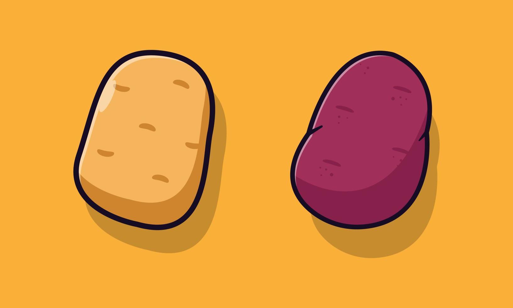 Potato and purple sweet potato vector icon illustration.  Tubers object concept isolated vector. Flat design