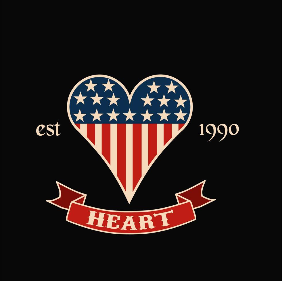 illustration vector of heart card with american motif perfect for print,apparel,etc.