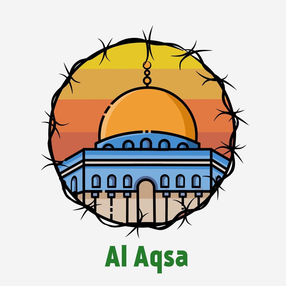 Illustration vector of al aqsa mosque in sunset view perfect for print,poster,banner,etc.