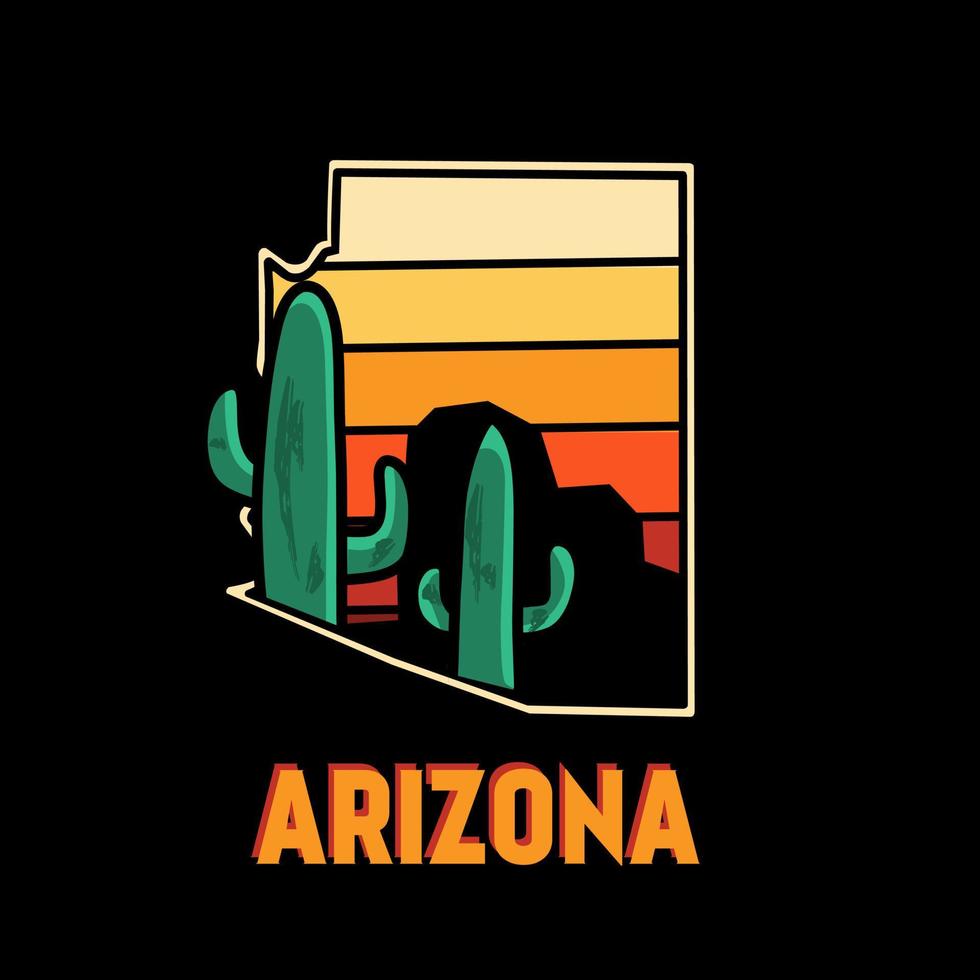 illustration vector of arizona map with desert and cactus perfect for print,etc