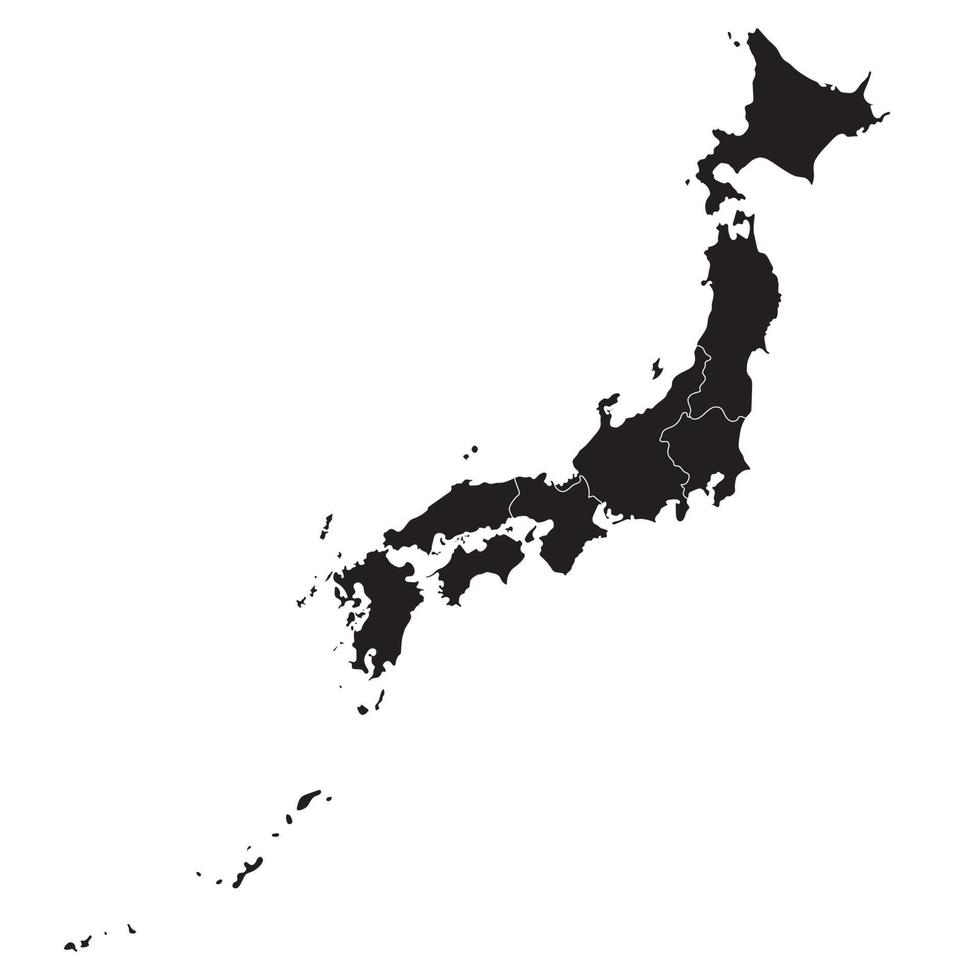 Japan map with black color. Vector with Okinawa Islands. Administrative map. Regions.