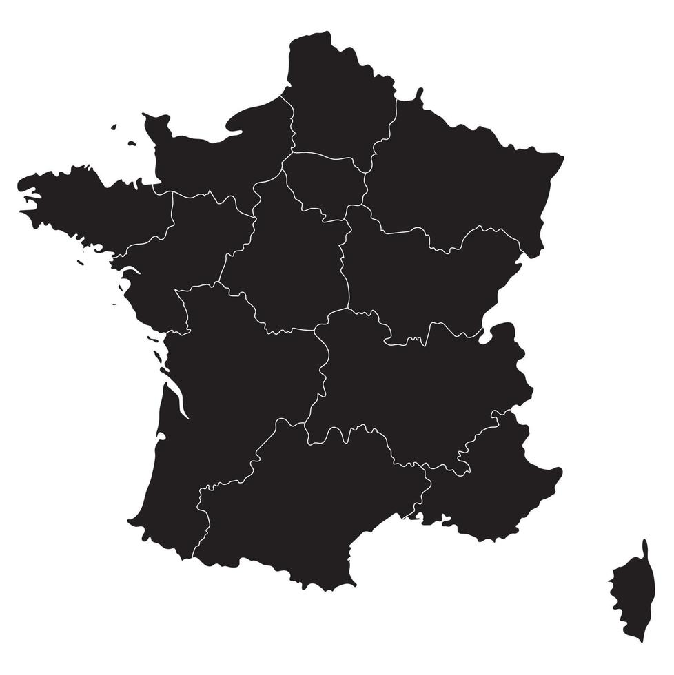 France or French map with black and white outline division 13 regions. Vector Illustrator.