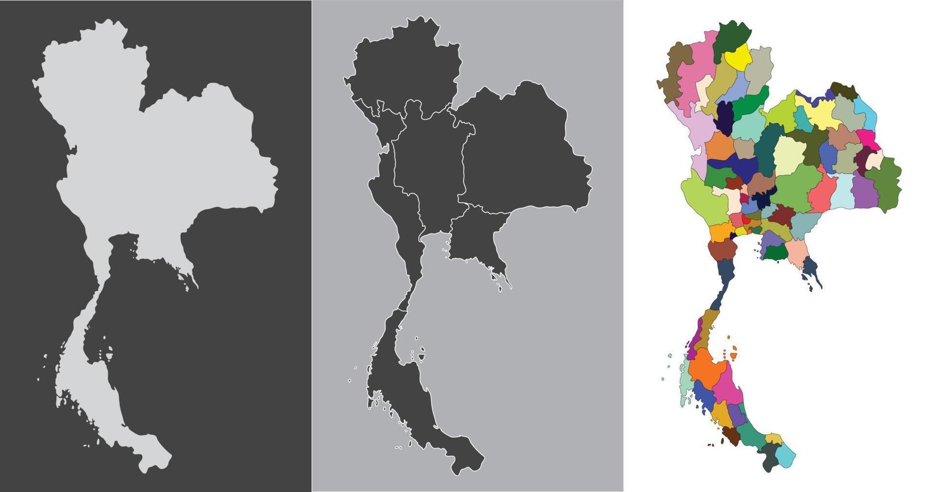 Thailand map set region provinces in black color on grey and colorful map vector