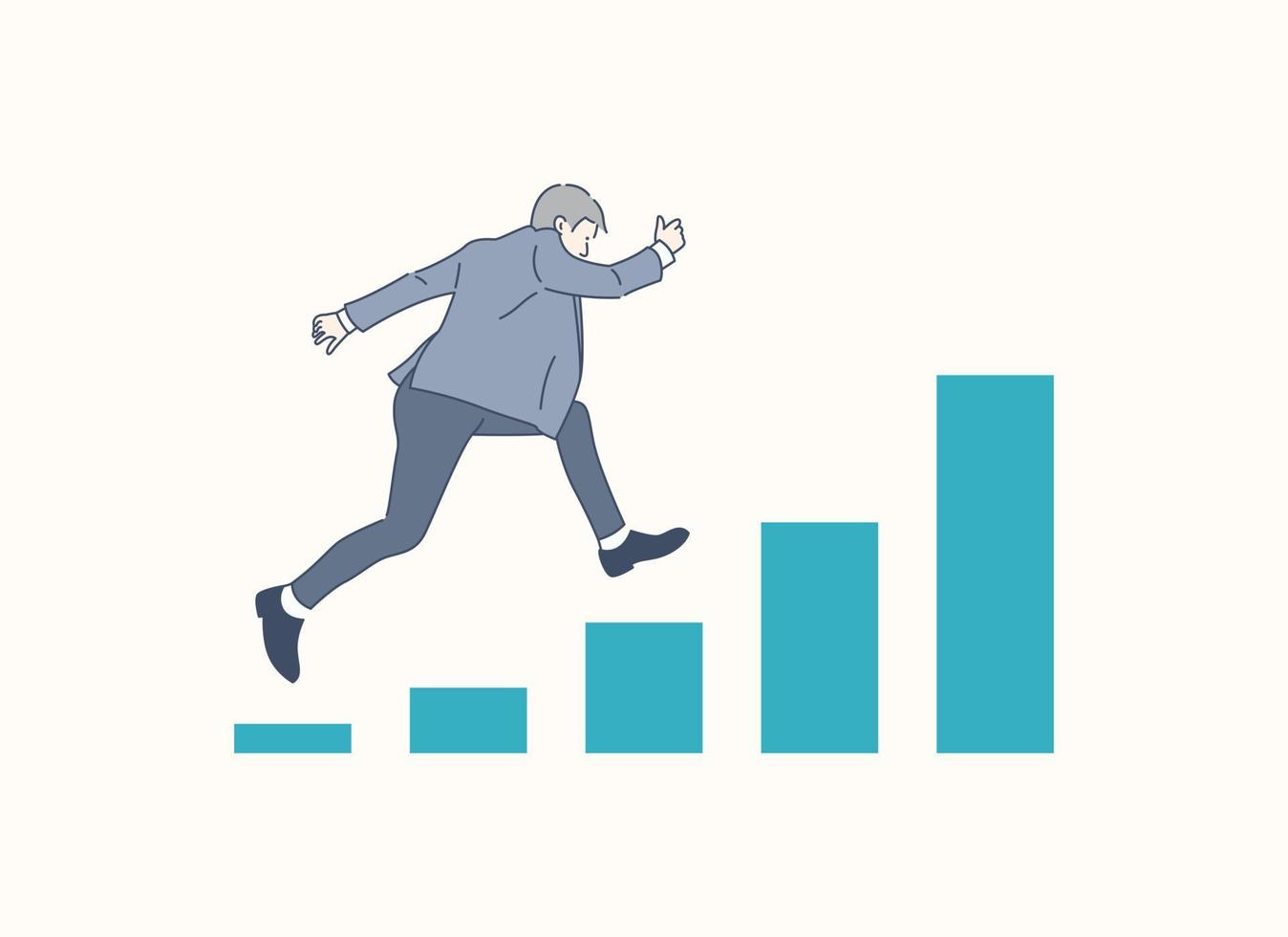 Businessman is heading for success, growth. hand drawn style vector design illustration
