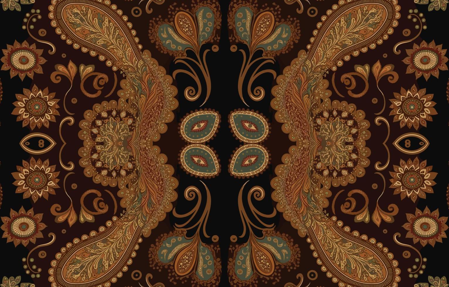 africano ikat cachemir sin costura modelo marrón tono. resumen tradicional gente antiguo gráfico cachemir línea. textura textil vector ilustración florido elegante lujo Clásico retro estilo.