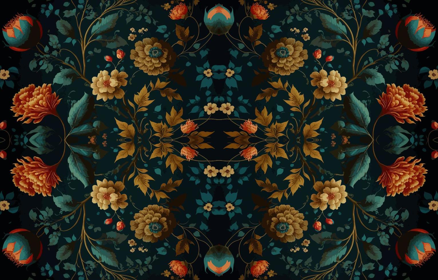 Floral seamless fabric pattern in dark tone. Abstract fabric textile line graphic flower antique. Ethnic flowers vector ornate elegant luxury vintage retro style. Floral art print design for textile.