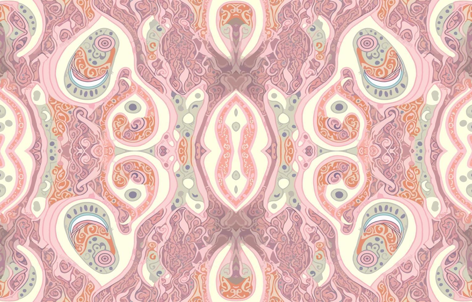 africano ikat cachemir sin costura modelo rosado pastel color. resumen tradicional gente antiguo gráfico cachemir línea. textura textil vector ilustración florido elegante lujo Clásico retro estilo.