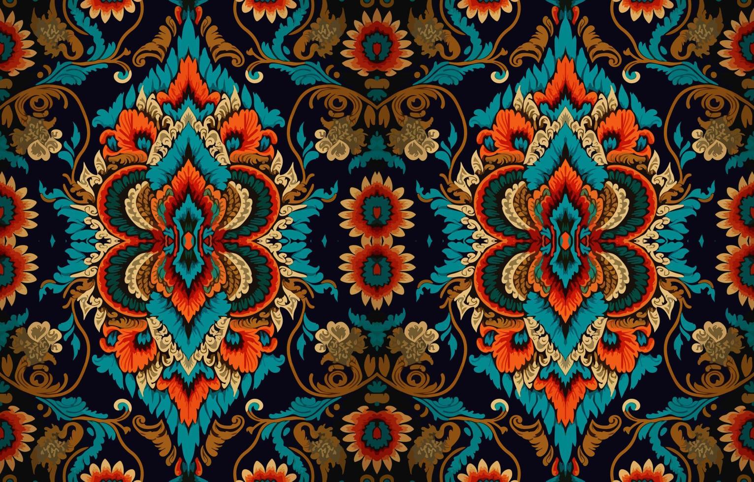 Ethnic Ikat tropical seamless pattern. Abstract traditional folk antique graphic fabric line. Texture textile print design background vector illustration ornate elegant luxury vintage retro style.