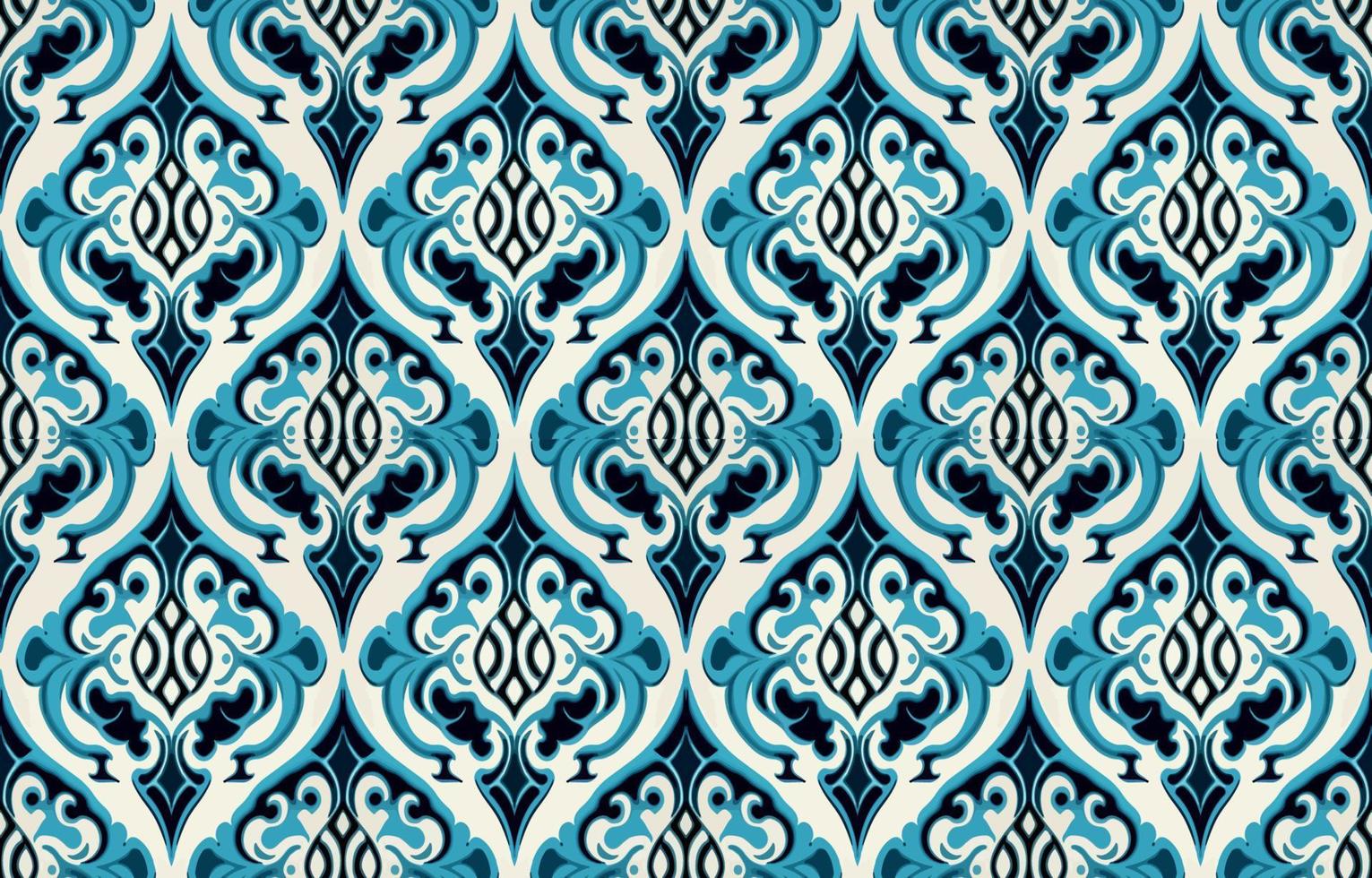 porcelana sin costura tela modelo brillante azul tono. resumen tradicional gente ikat antiguo porcelana gráfico línea. textura textil vector ilustración florido elegante lujo Clásico retro estilo.