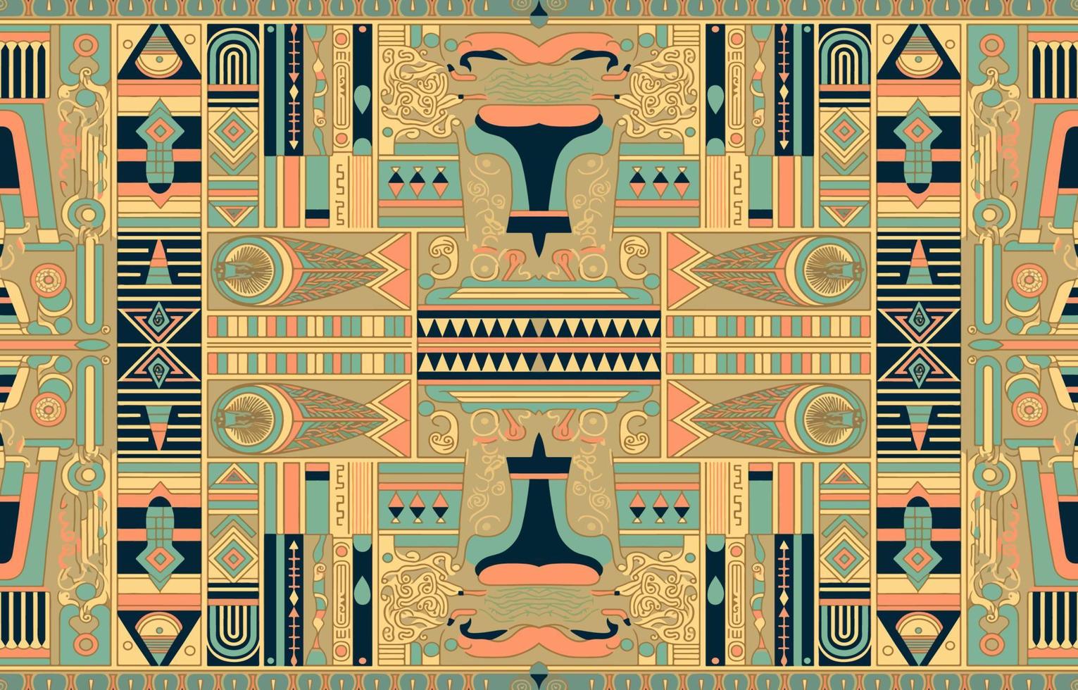 Egyptian fabric pattern vintage pastel colors. Abstract indigenous line art for ancient Egypt. Egyptian textile vector illustration old antique vintage retro style. Design for clothing, backdrop, etc.