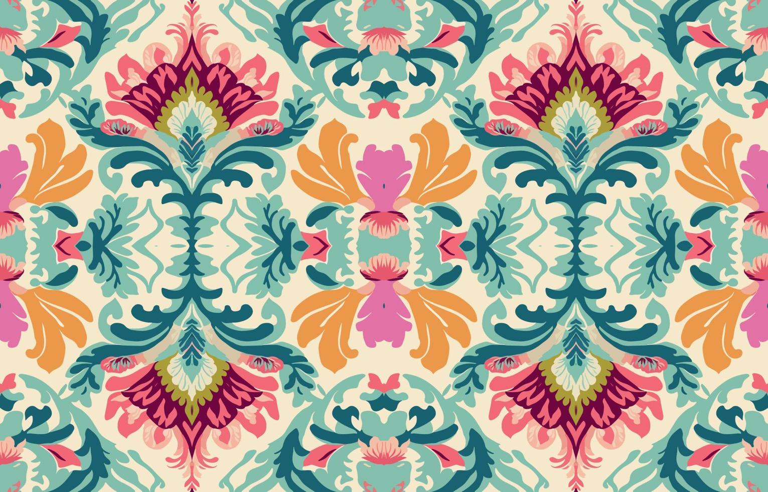 Ethnic Ikat tropical seamless pattern pastel tone. Abstract traditional folk antique graphic fabric line. Texture textile background vector illustration ornate elegant luxury vintage retro style.