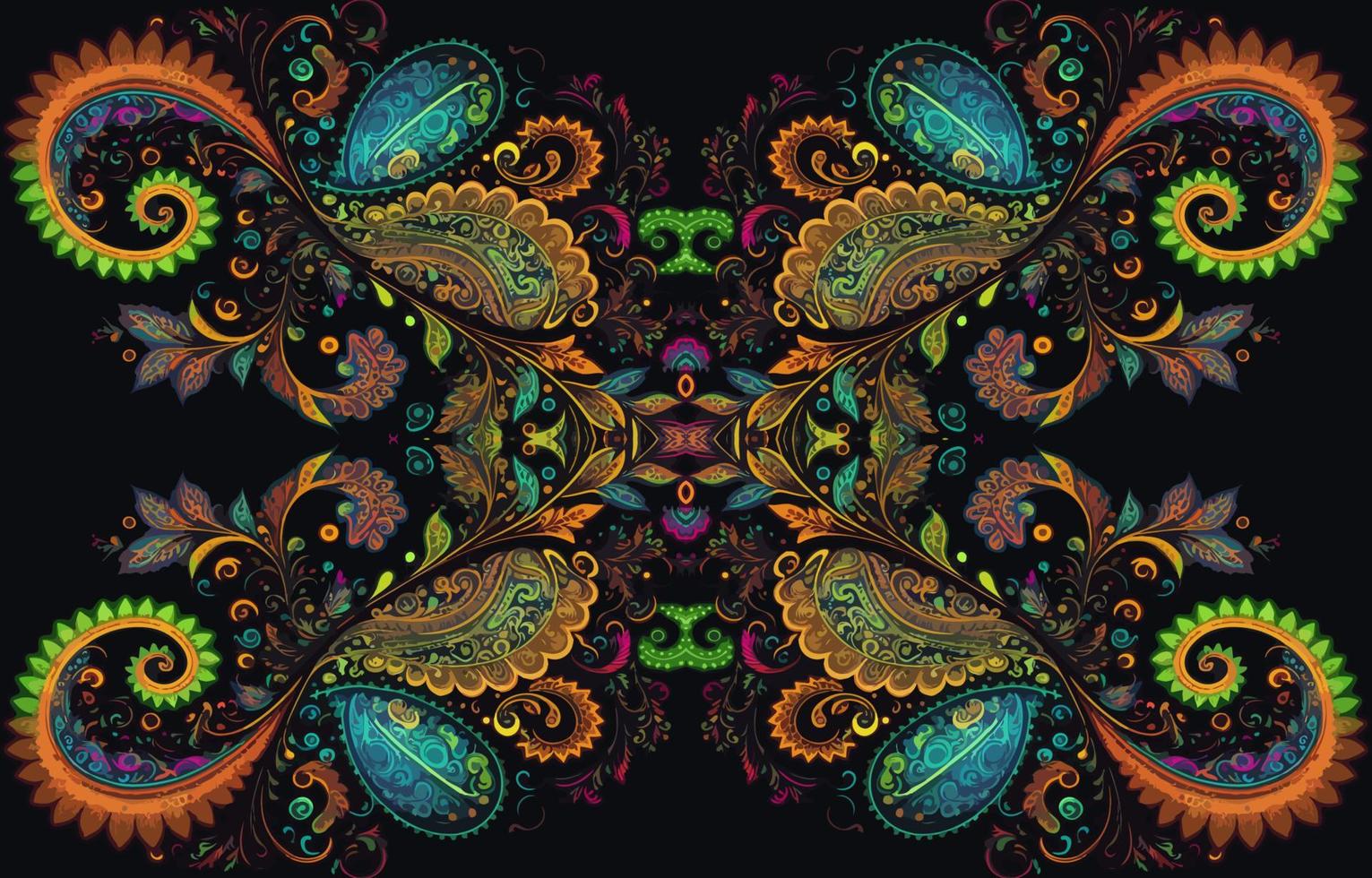 cachemir sin costura modelo resplandor en el oscuro antecedentes. resumen tradicional gente antiguo étnico tribal gráfico cachemir línea. textura textil tela vector ilustración florido elegante lujo estilo.