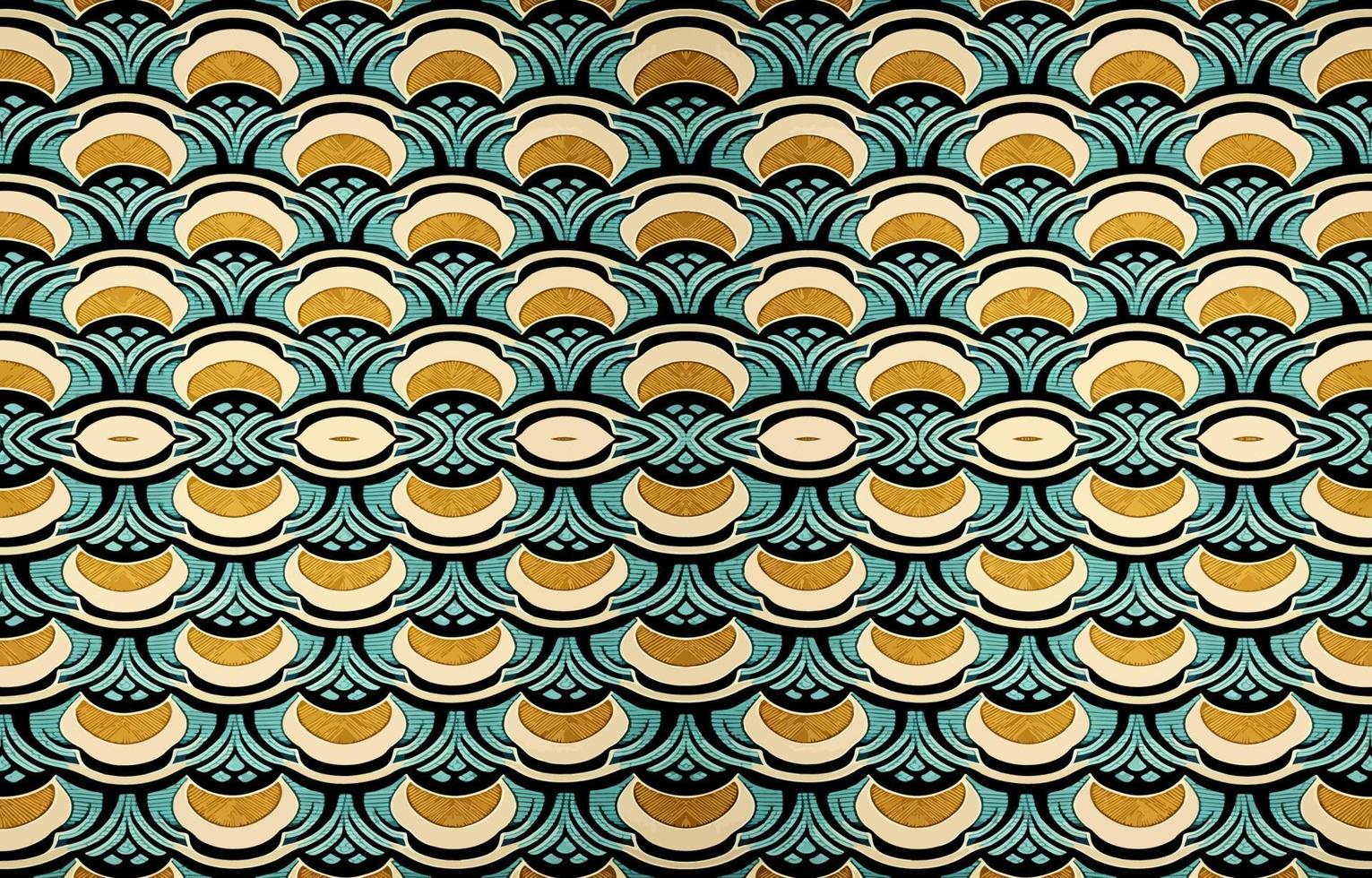 Wave cloud shells seamless fabric pattern. Abstract ethnic traditional folk antique vintage retro graphic line. Fabric textile vector illustration ornate elegant luxury Japanese China Asian style.