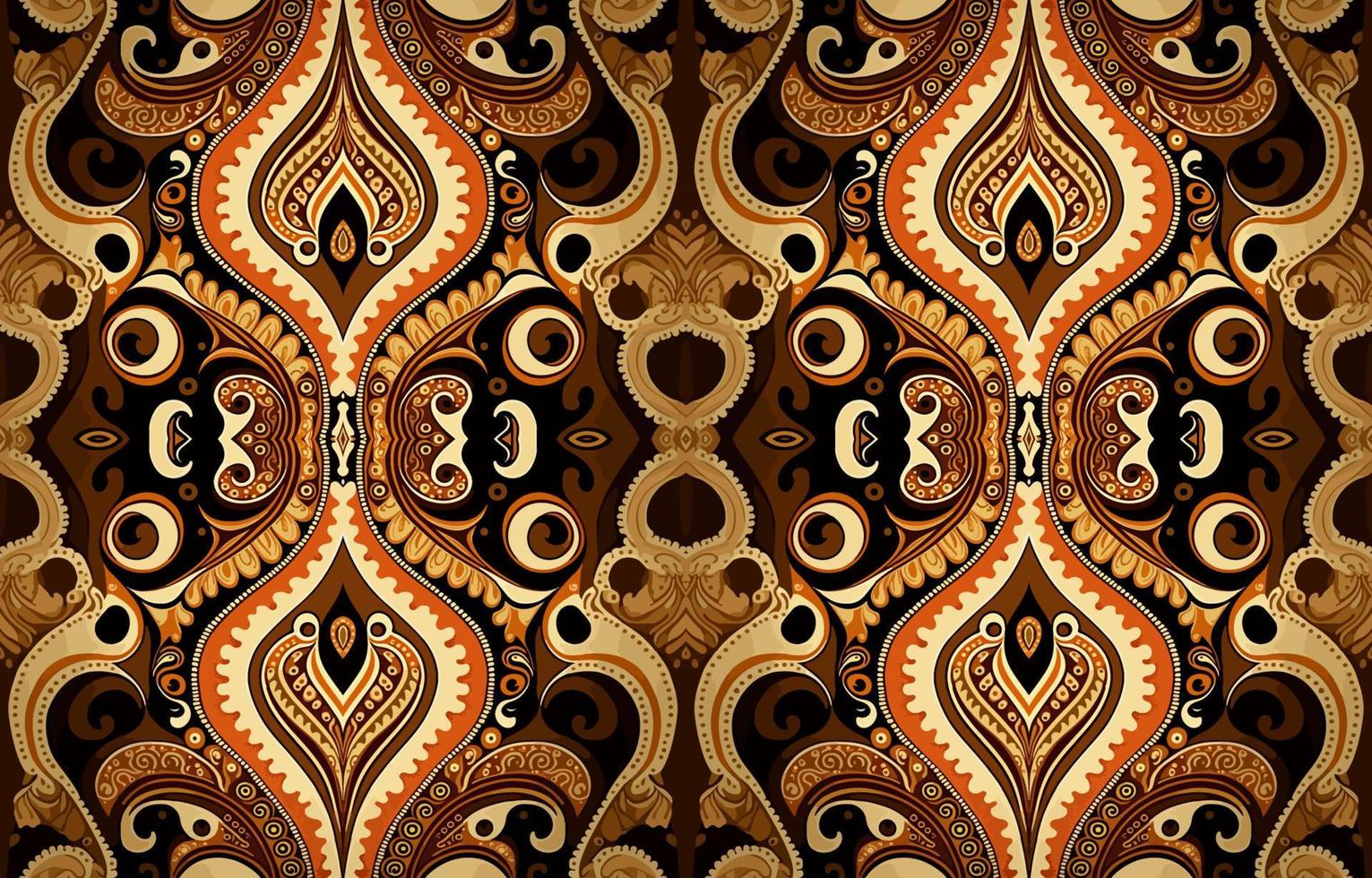 africano ikat cachemir sin costura modelo marrón tono. resumen tradicional gente antiguo gráfico cachemir línea. textura textil vector ilustración florido elegante lujo Clásico retro estilo.