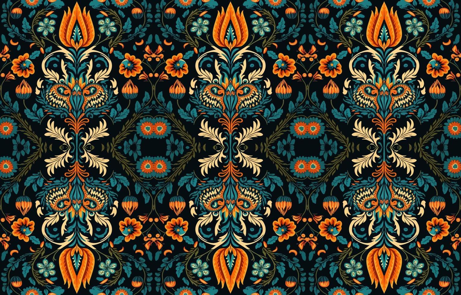 Ethnic Ikat tropical seamless pattern. Abstract traditional folk antique graphic fabric line. Texture textile print design background vector illustration ornate elegant luxury vintage retro style.