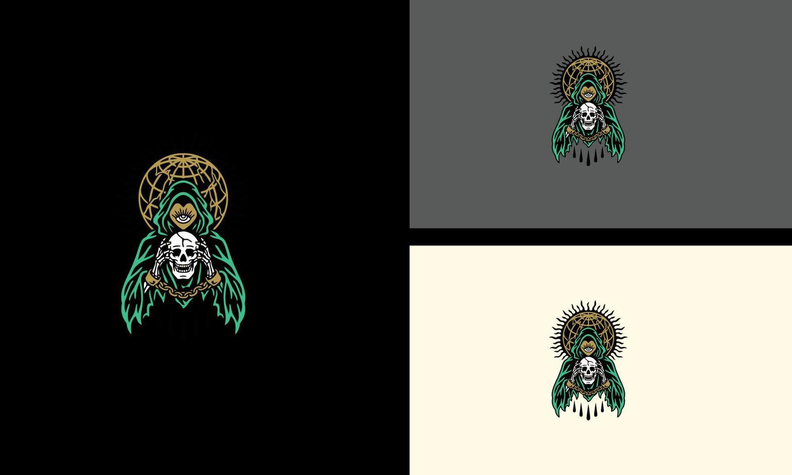 ángel de muerte y cabeza cráneo vector ilustración mascota diseño