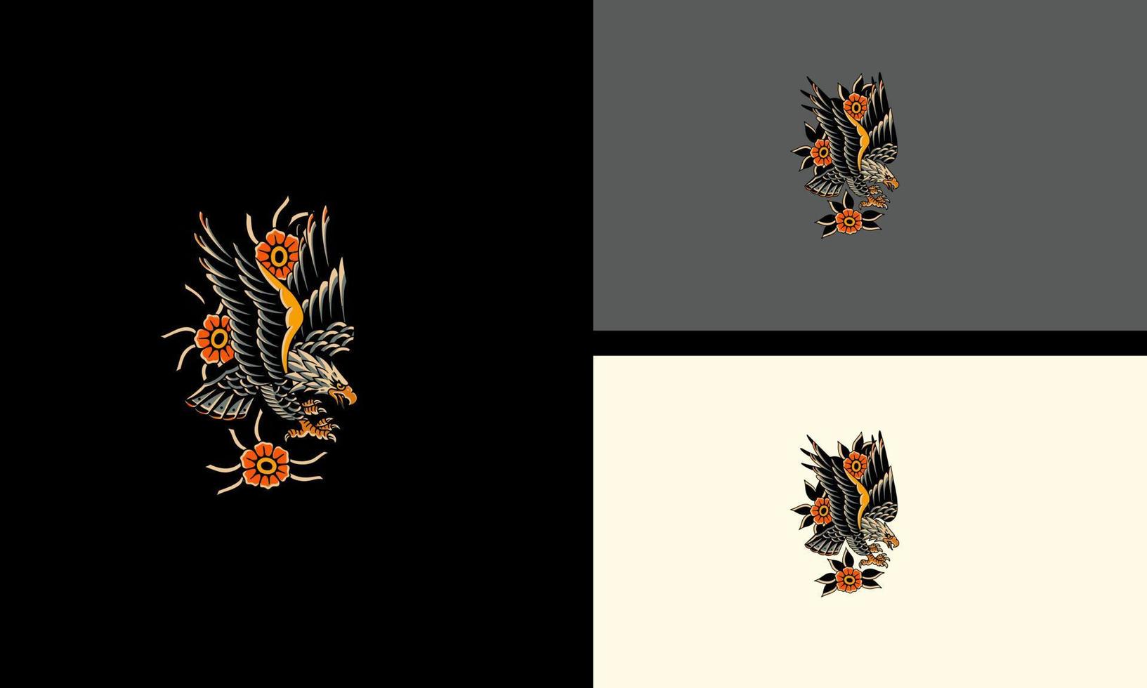 flying eagle with flowers vector illustration mascot design