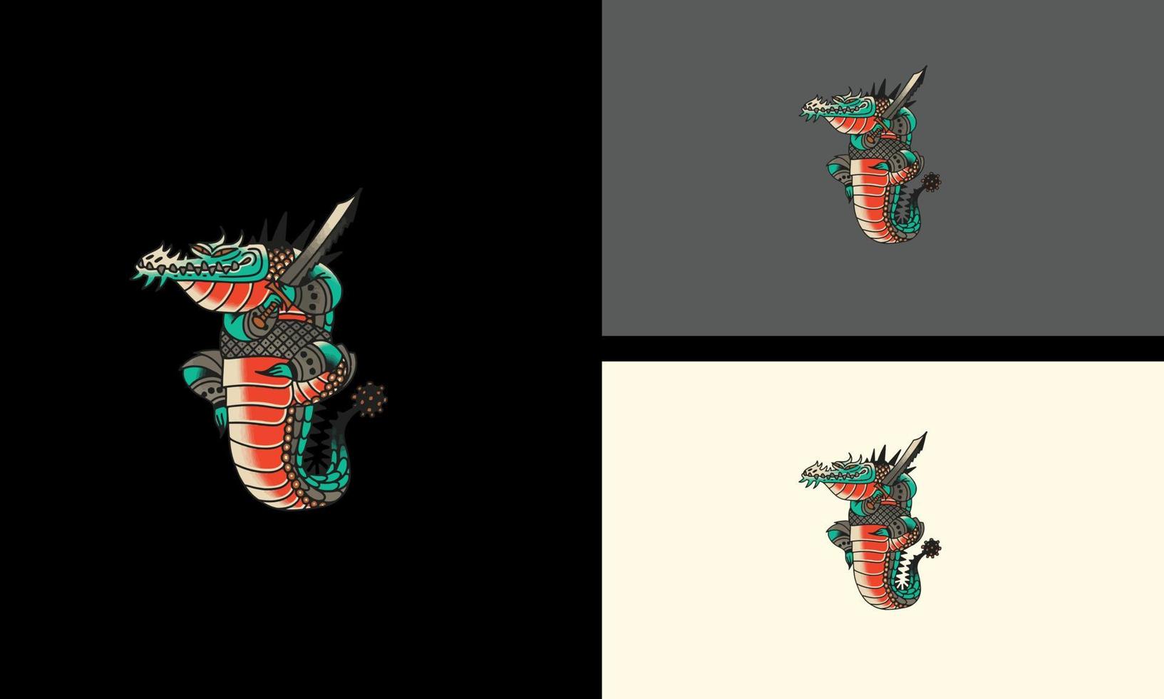 cocodrilo y espada vector ilustración mascota diseño