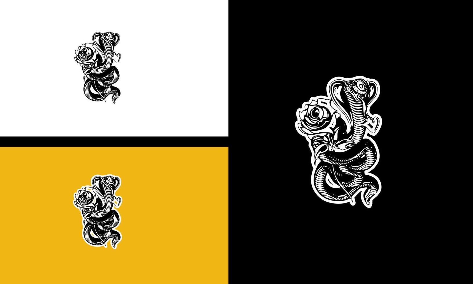 king cobra and flowers vector outline design
