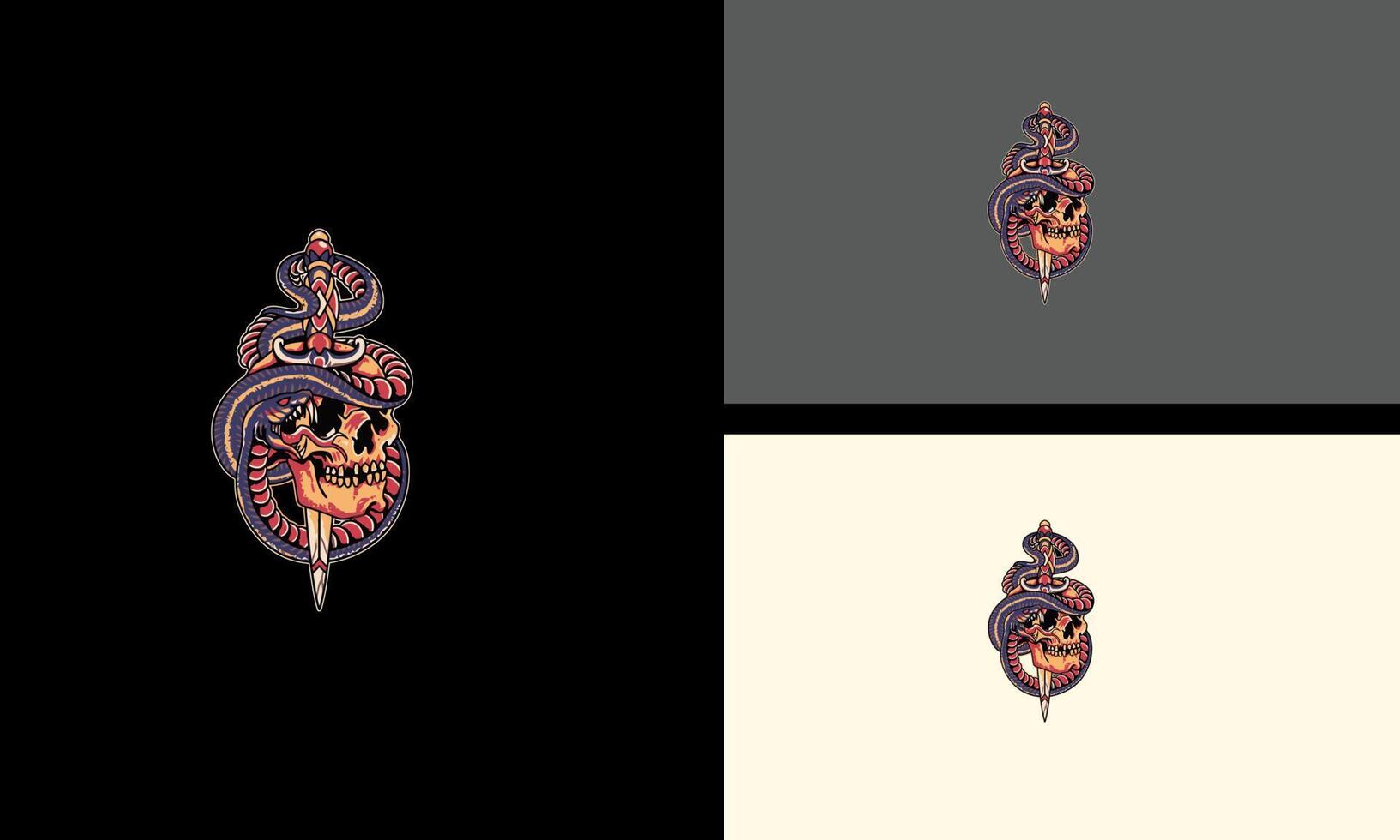 head skull and king cobra and knife vector mascot design