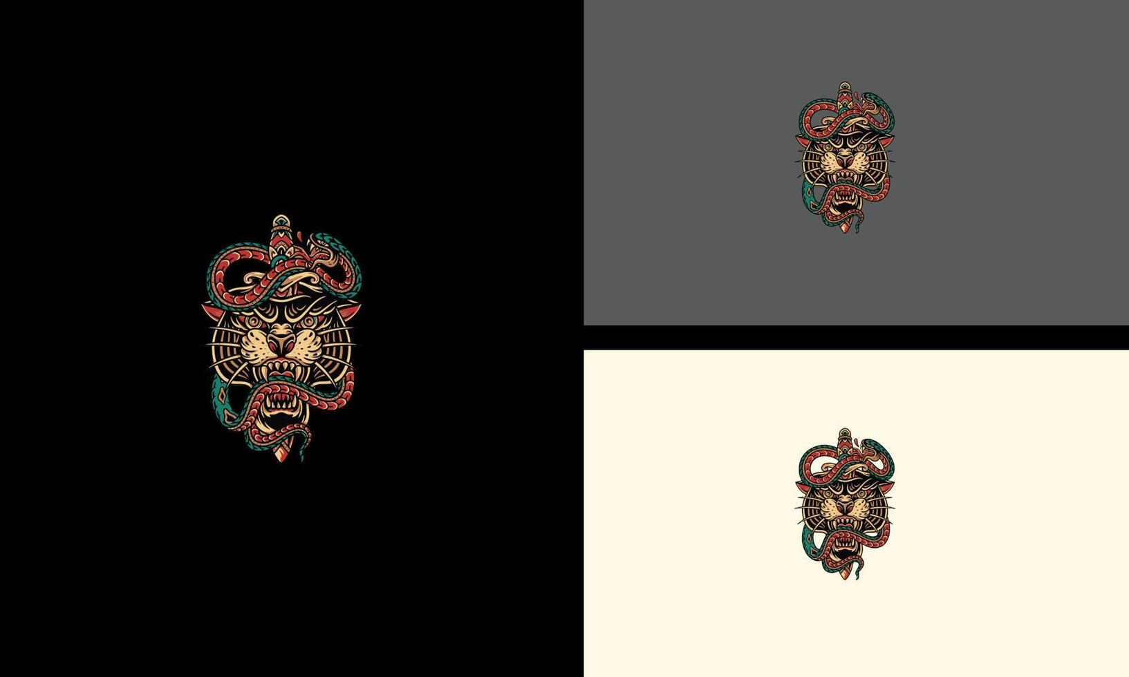 head panther with king cobra vector artwork design