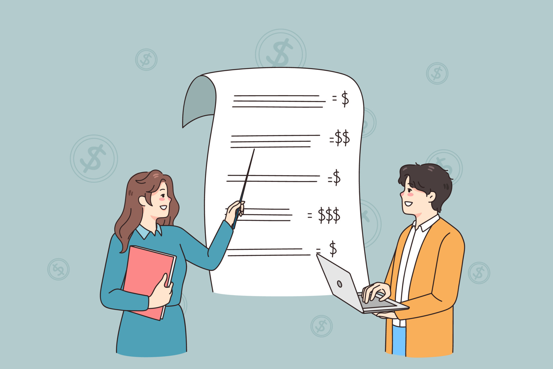 Female teacher explain finances to guy student at class in school or