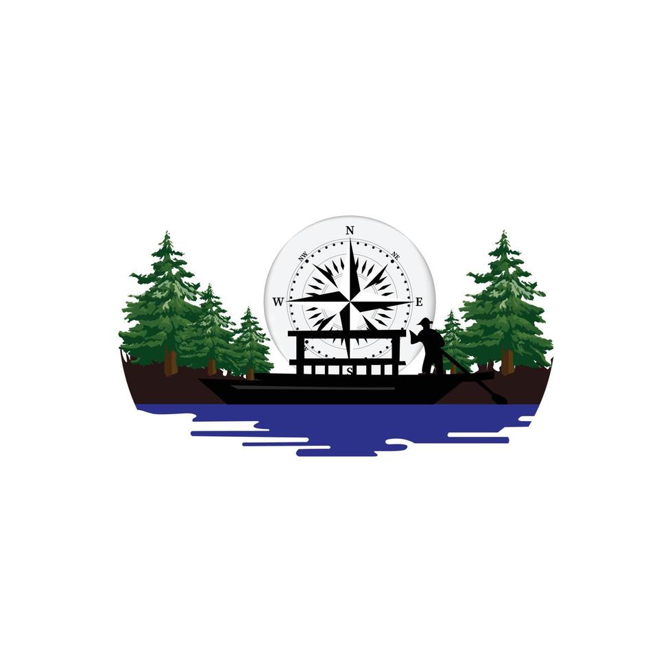 River Mount, Ship steering wheel with mountain and abstract logo vector