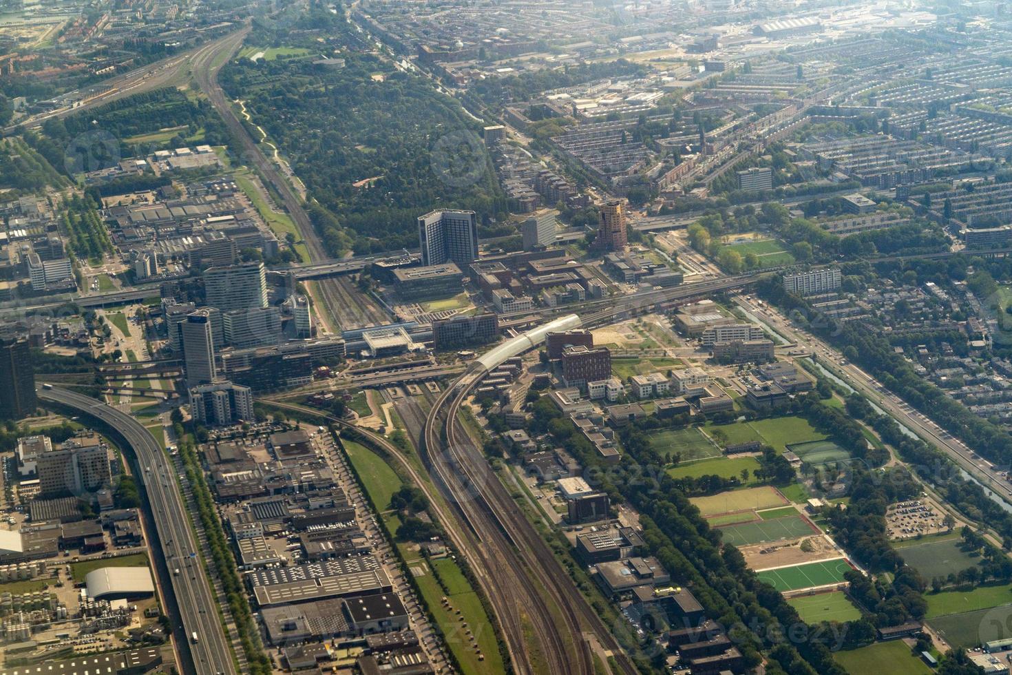 Amsterdam train railway Harbor Aerial view panorama photo