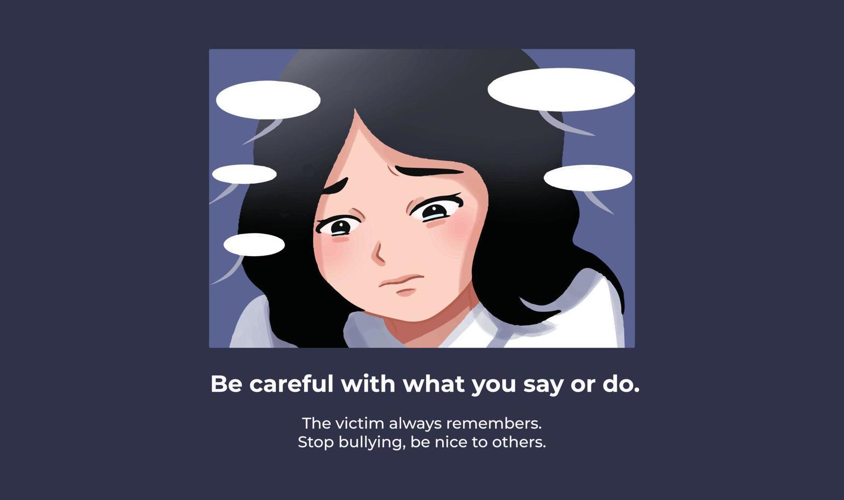 Stop bullying vector illustration banner poster template isolated on gray landscape background. Simple and flat styled no verbal bully harassment for prints or social media and website post.